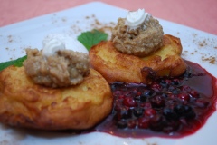 Fried apple with hot blueberries